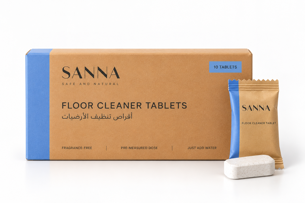SANNA Floor Cleaner Tablets, 10 fragrance-free dissolvable tablets with individual wrapper and kraft box