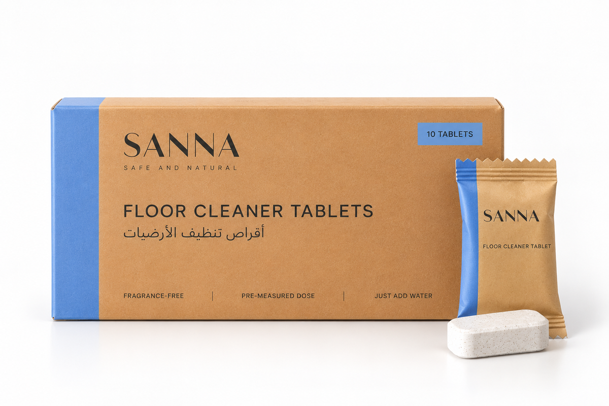 SANNA Floor Cleaner Tablets, 10 fragrance-free dissolvable tablets with individual wrapper and kraft box