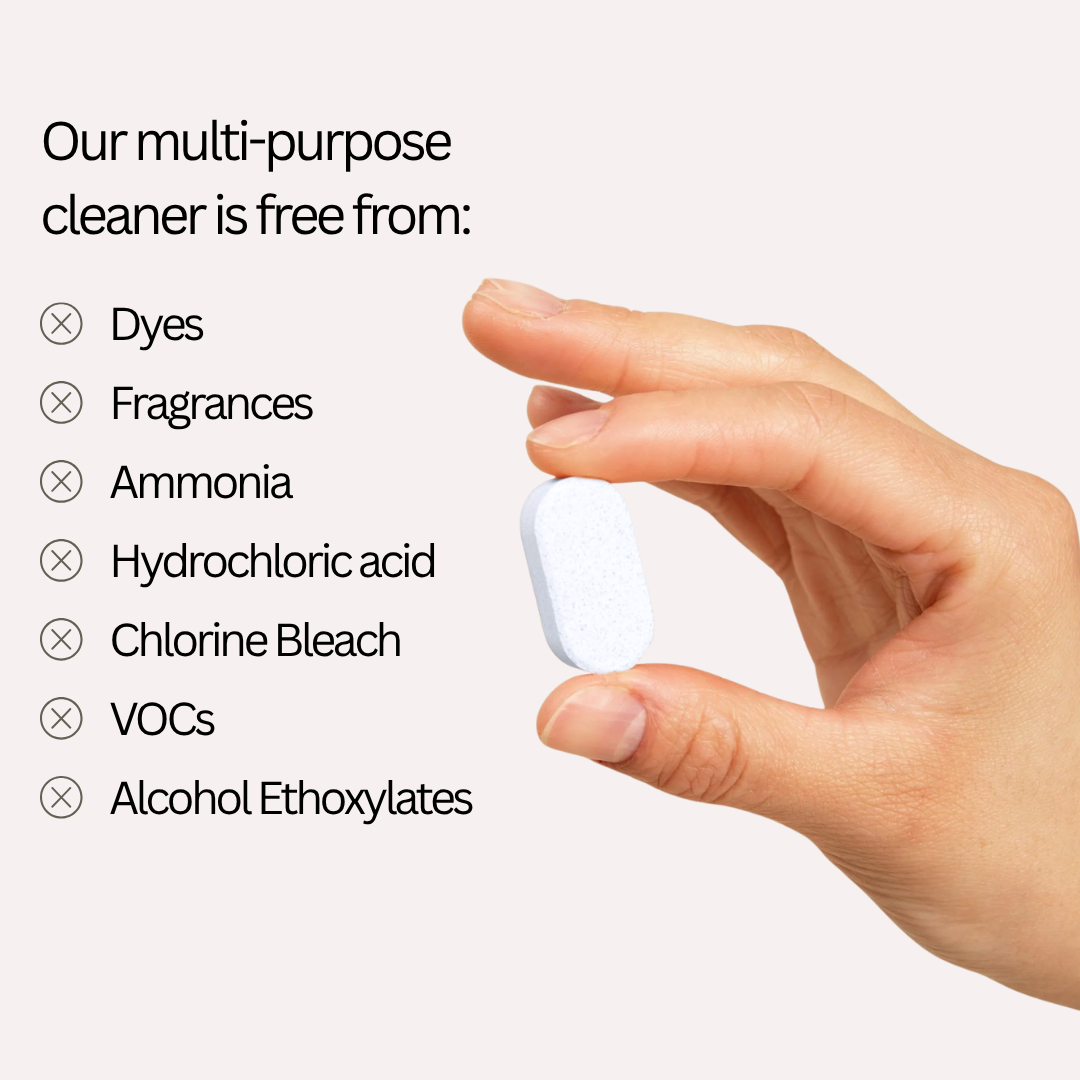 Fragrance-free dye-free multi-purpose cleaner tablet, non-toxic cleaning formula